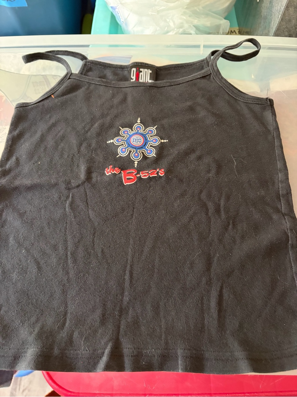B-52’s tank top from a concert, soft, worn and washed.